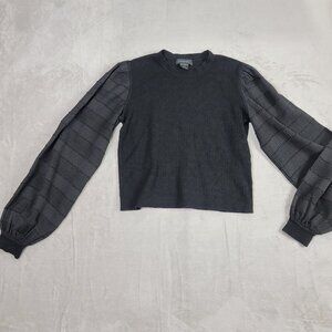 Club Monaco Black Ribbed Sheer Balloon Sleeve Women's Blouse | Size M